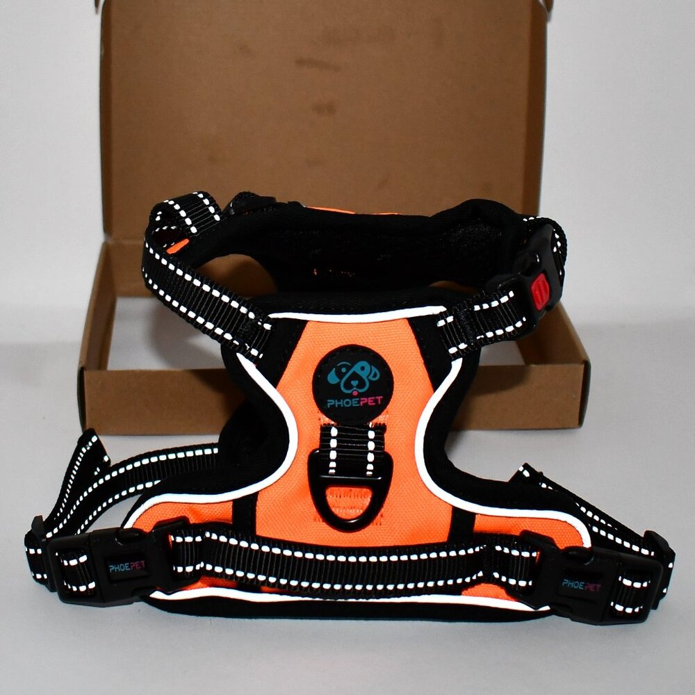 PHOEPET Reflective Dog Harness XSM Adjustable No Pull Vest with in Black/Orange
